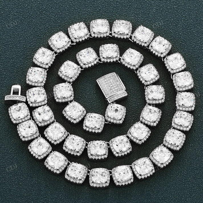 11MM Cluster Cushion Diamond Tennis Chain For Men hip hop jewelry CustomDiamJewel