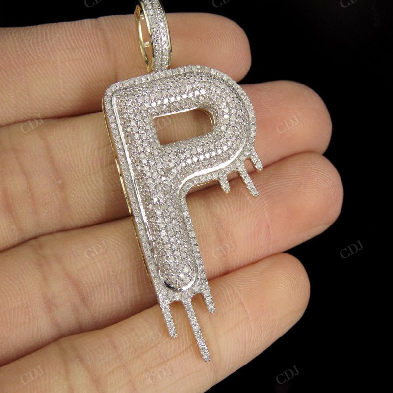 2" 10K Gold Diamond Letter 'P' Initial Drip Pendant CustomDiamJewel