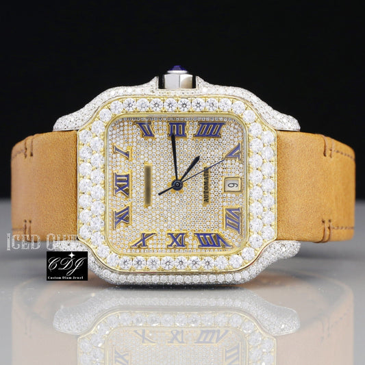 VVS Moissanite Studded Cartier Leather Belt Watch customdiamjewel