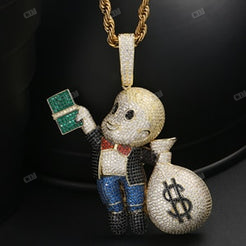 Multi Tone Cartoon Doller Sparkle Bag Pendant hip hop jewelry CustomDiamJewel