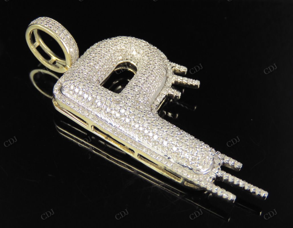 2" 10K Gold Diamond Letter 'P' Initial Drip Pendant CustomDiamJewel