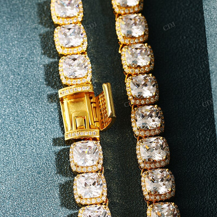 11MM Cluster Cushion Diamond Tennis Chain For Men hip hop jewelry CustomDiamJewel