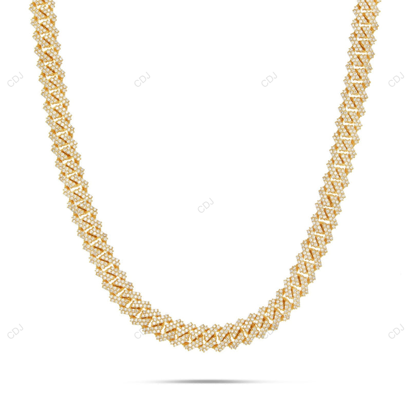18KT Yellow Gold Fully Iced Out Moissanite Cuban Link Chain CustomDiamJewel