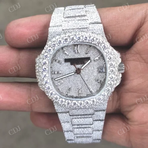 Full White Patek Philippe Baguette in Index Watch customdiamjewel