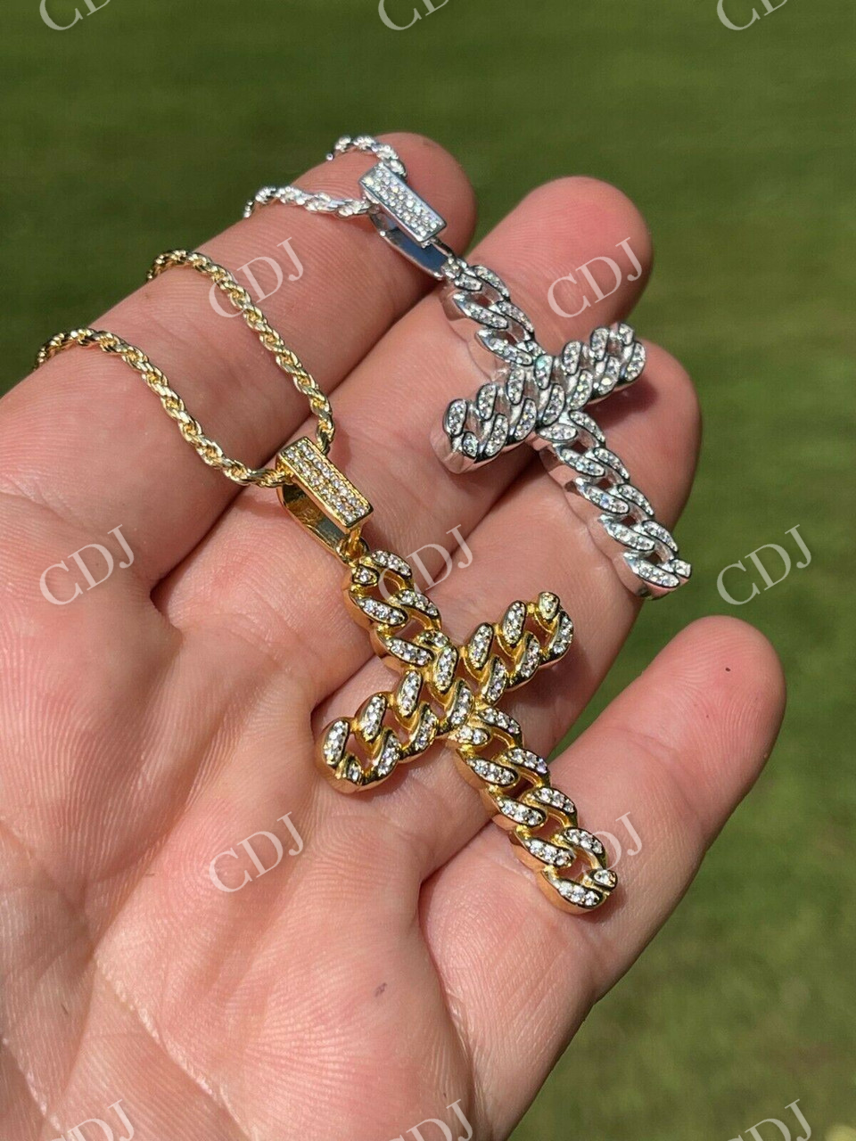 Hip Hop Cuban Link Cross Iced Pendant  customdiamjewel   