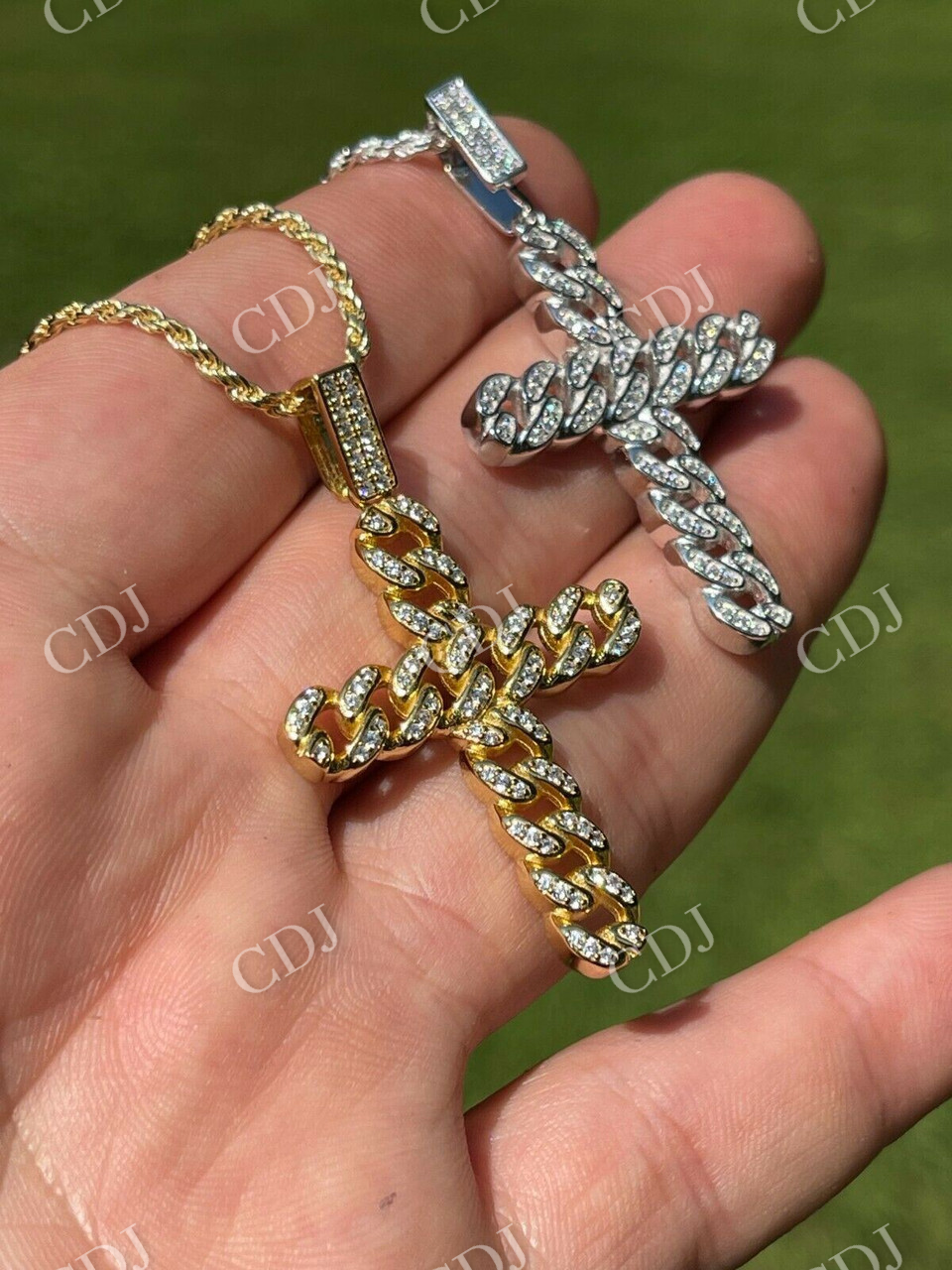Hip Hop Cuban Link Cross Iced Pendant  customdiamjewel   
