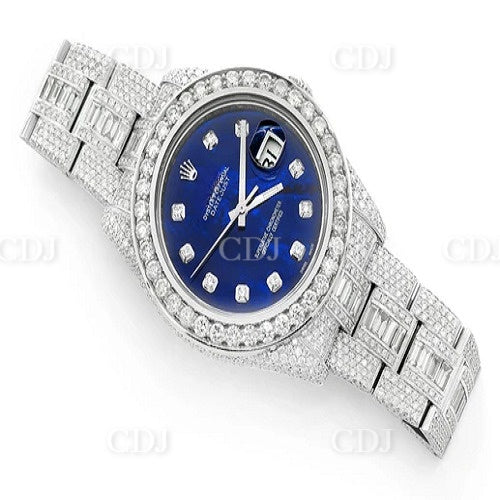 Fully Iced Out Moissanite Studded Blue Face Watch customdiamjewel