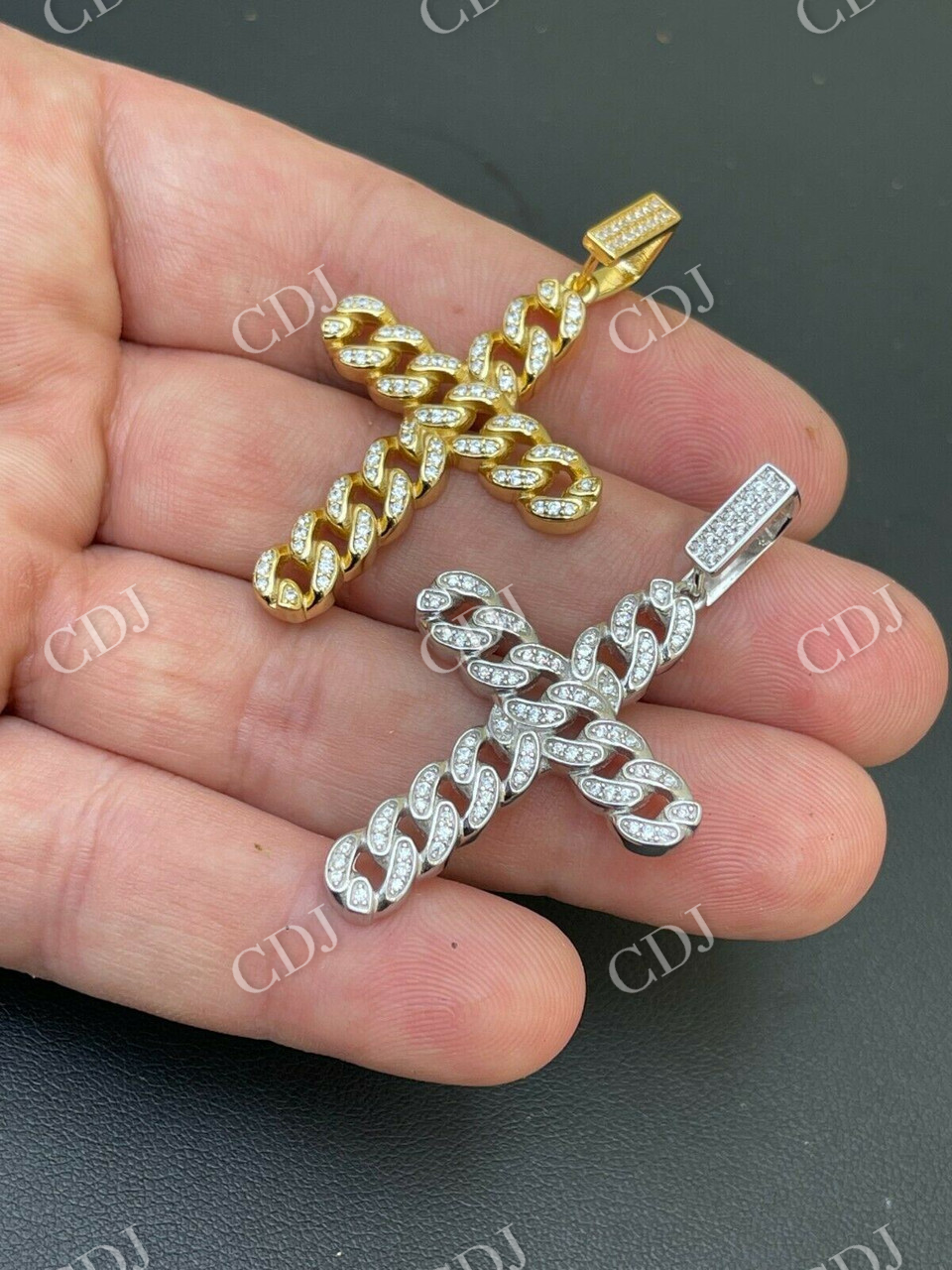 Hip Hop Cuban Link Cross Iced Pendant  customdiamjewel   