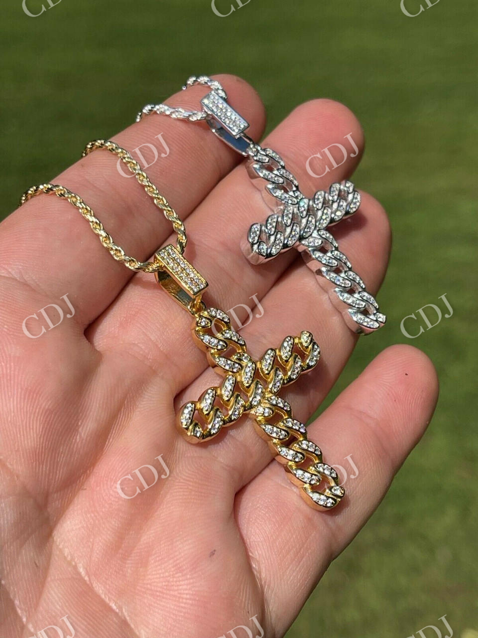 Hip Hop Cuban Link Cross Iced Pendant  customdiamjewel   