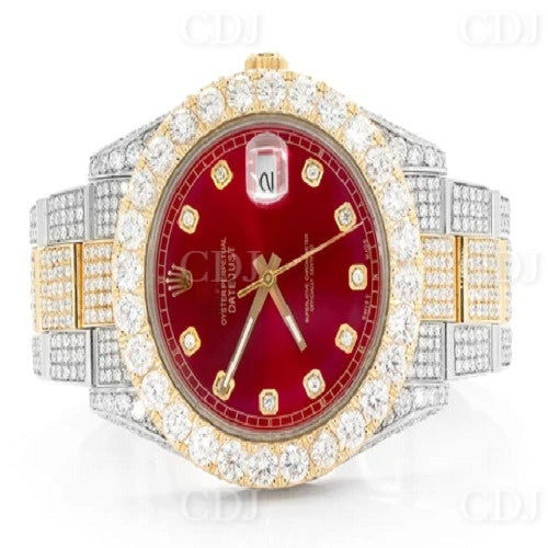 Yellow White Rolex Oyster Red Face Watch customdiamjewel
