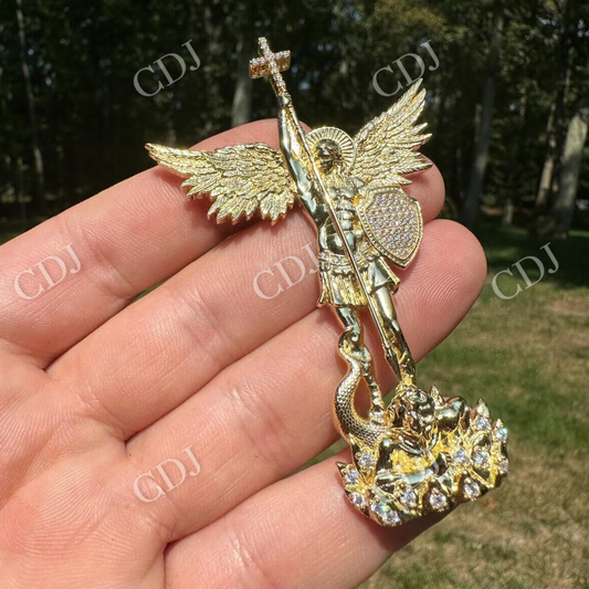Moissanite Saint Michael Slaying Dragon Pendant  customdiamjewel   