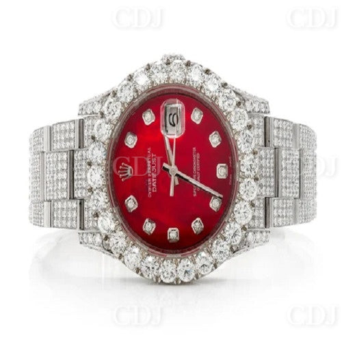 Full White Automatic Movement Rolex Red Dial Diamond Hip Hop Watch customdiamjewel