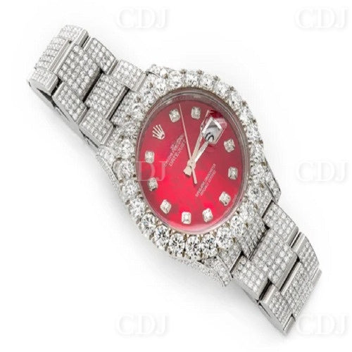 Full White Automatic Movement Rolex Red Dial Diamond Hip Hop Watch customdiamjewel
