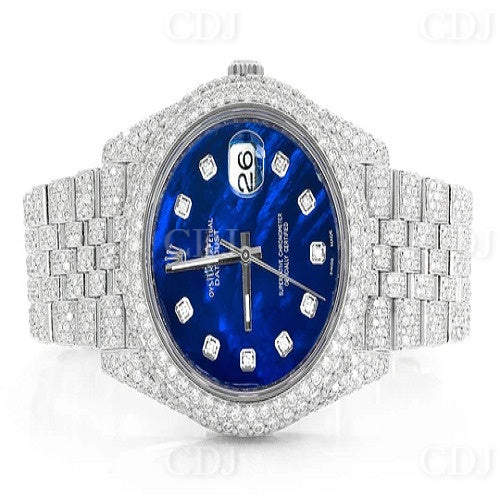Luxury Hip Hop Fully Iced Out Rolex Jubilee Belt Blue Dial Men's Wrist Watch customdiamjewel