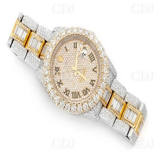 Luxury Two Tone Baugette Diamond Roman Dial Rolec Oyster Watch For Men customdiamjewel