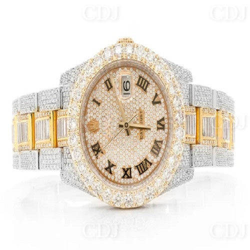 Luxury Two Tone Baugette Diamond Roman Dial Rolec Oyster Watch For Men customdiamjewel