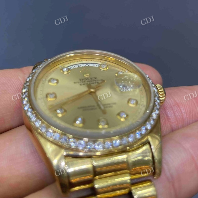 36mm Rolex Oyster Moissanite On Bezel Day Date Watch For Female customdiamjewel