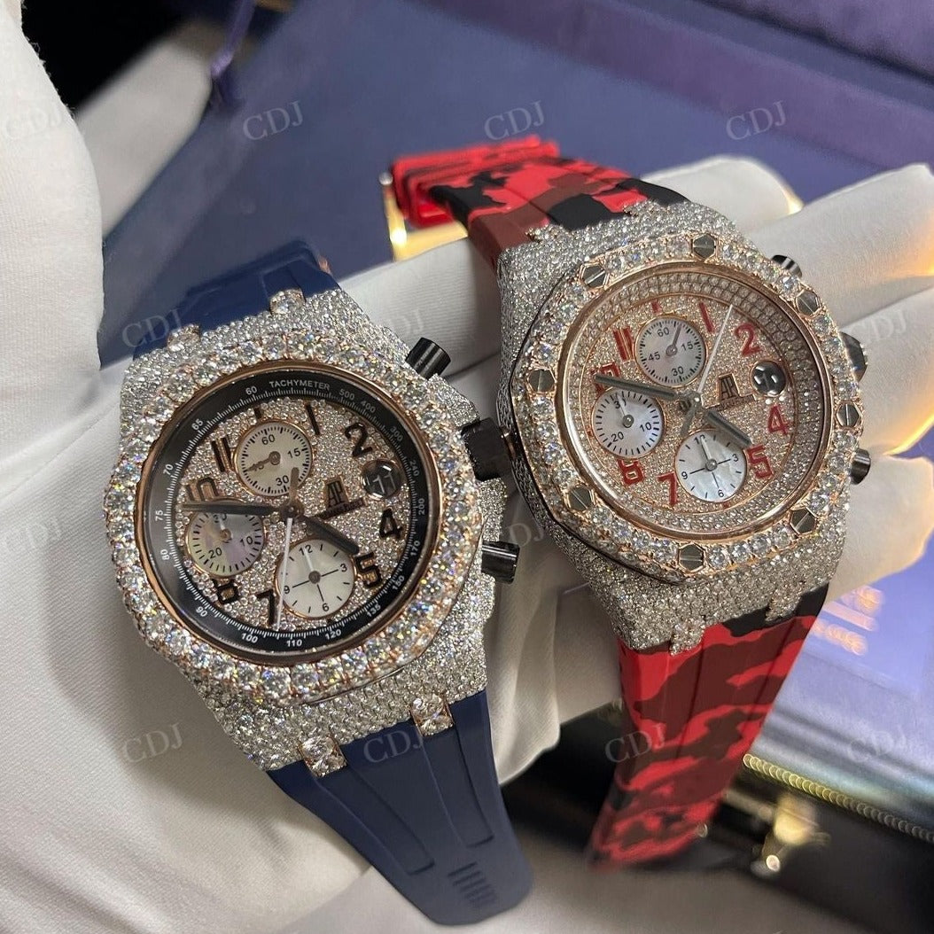 Custom Silicon Belt AP Moissanite Diamond Hip Hop Watches For Men customdiamjewel