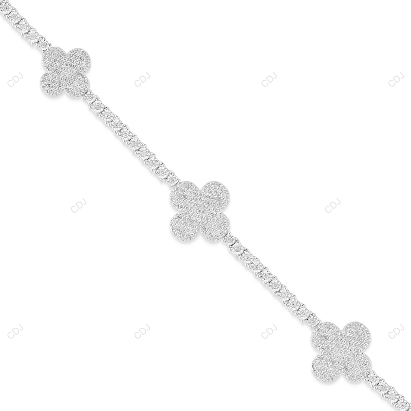 Moissanite 925 Silver White Gold Clover Tennis Chain CustomDiamJewel
