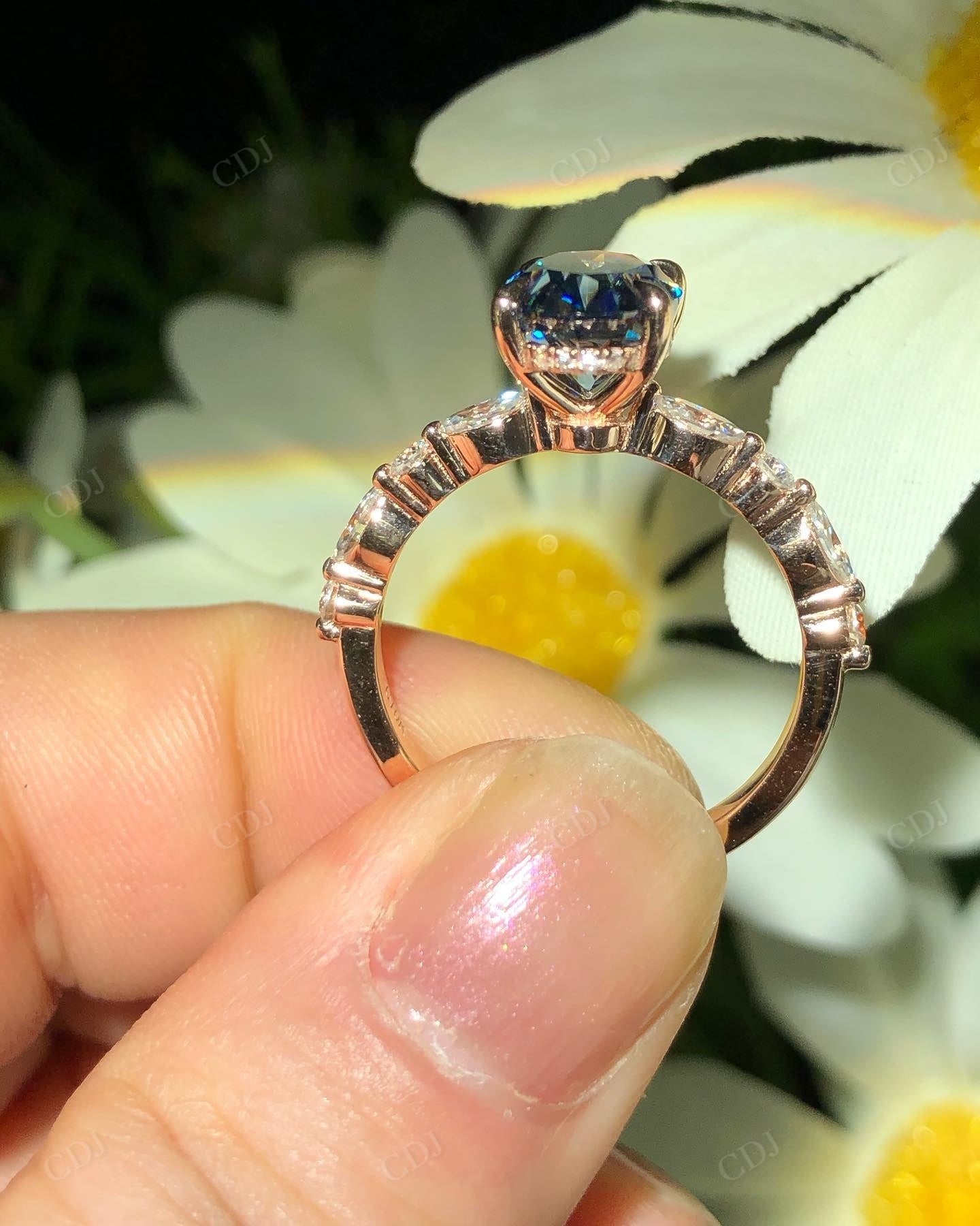 Blue Oval Cut Moissanite Diamond Ring For Women