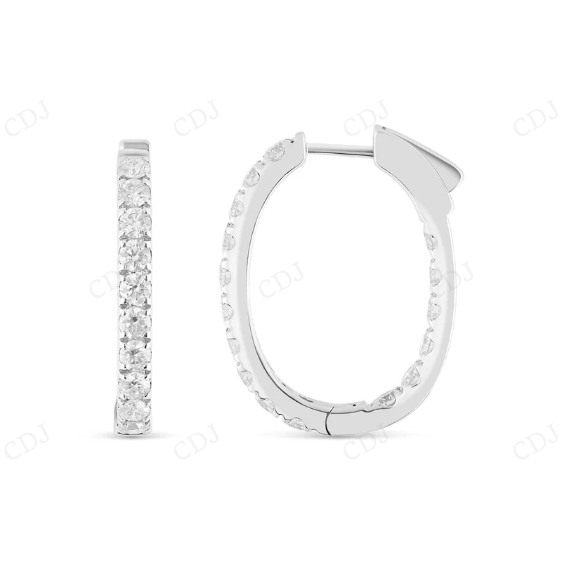 18K White Gold Diamond Inside Out Hoop Earrings Stud earrings CustomDiamJewel
