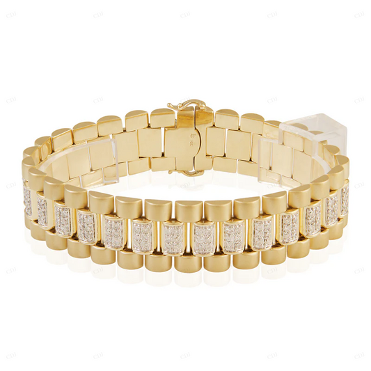 14 Yellow Gold Fancy & Unique President Bracelet For Men CustomDiamJewel