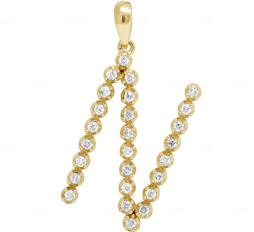1.1" 0.33 CTW 10K Gold Natural Diamond Initial "N" Pendant CustomDiamJewel