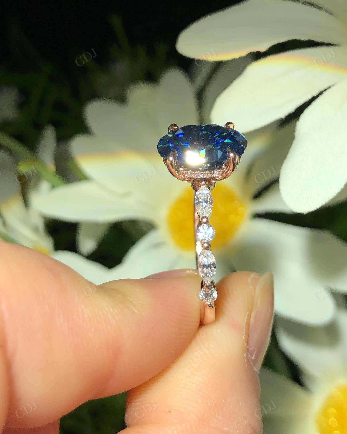 Blue Oval Cut Moissanite Diamond Ring For Women