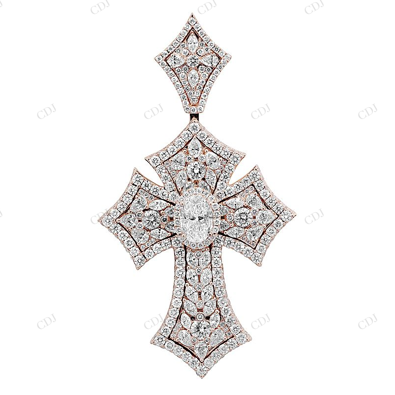 2.5 Inch Pear n Marquise 14K Gold Lab Grown Diamond Cross Pendant Hip Hop Pendent CustomDiamJewel