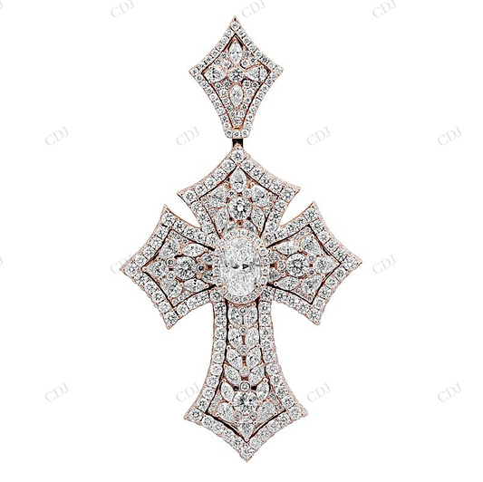 2.5 Inch Pear n Marquise 14K Gold Lab Grown Diamond Cross Pendant Hip Hop Pendent CustomDiamJewel