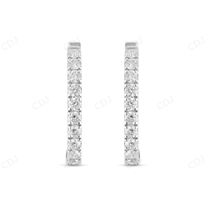 18K White Gold Diamond Inside Out Hoop Earrings Stud earrings CustomDiamJewel