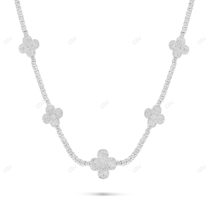 Moissanite 925 Silver White Gold Clover Tennis Chain CustomDiamJewel