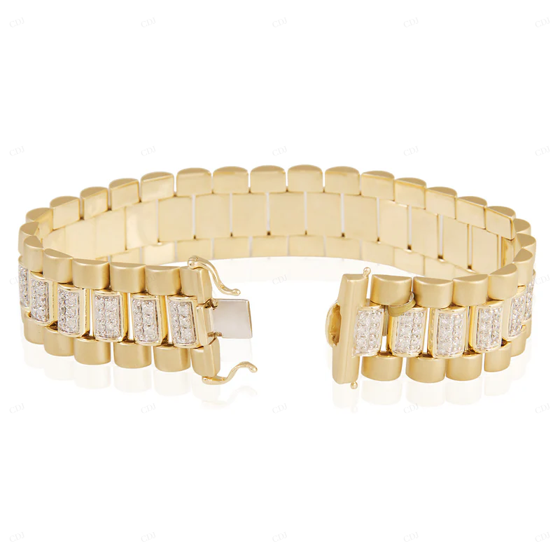 14 Yellow Gold Fancy & Unique President Bracelet For Men CustomDiamJewel