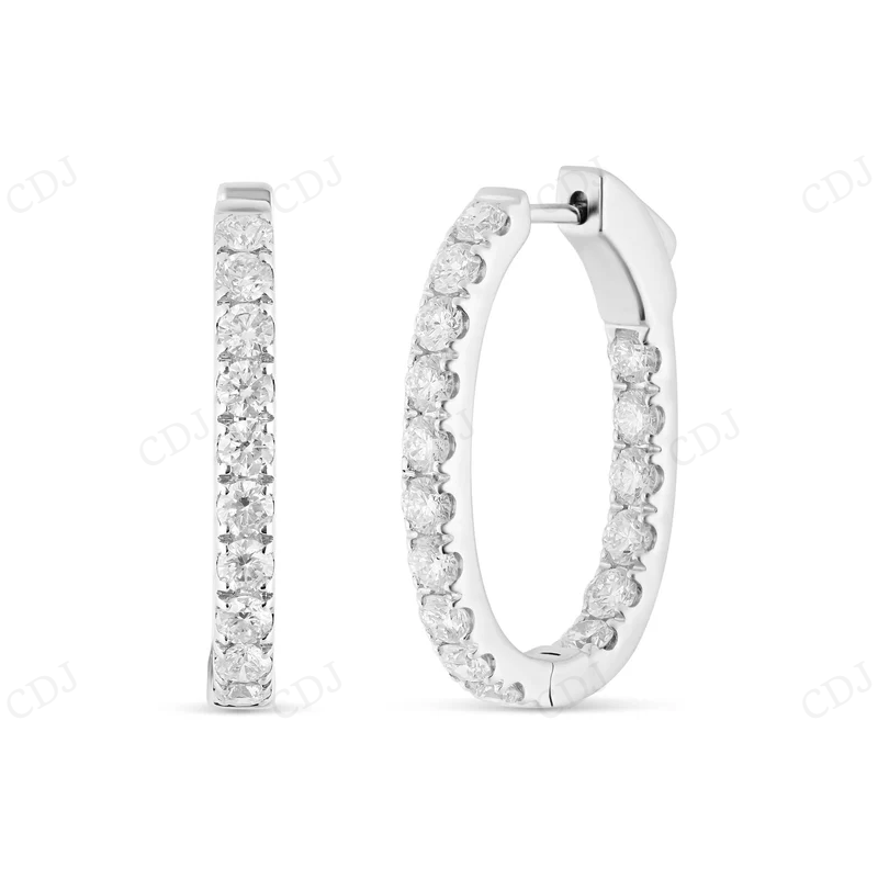 18K White Gold Diamond Inside Out Hoop Earrings Stud earrings CustomDiamJewel