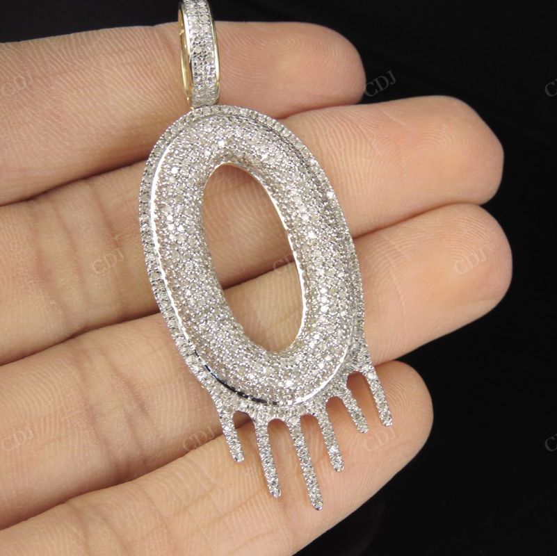 2" 1.4 CTW 10K Gold Real Diamond Letter 'O' Initial Drip Pendant CustomDiamJewel