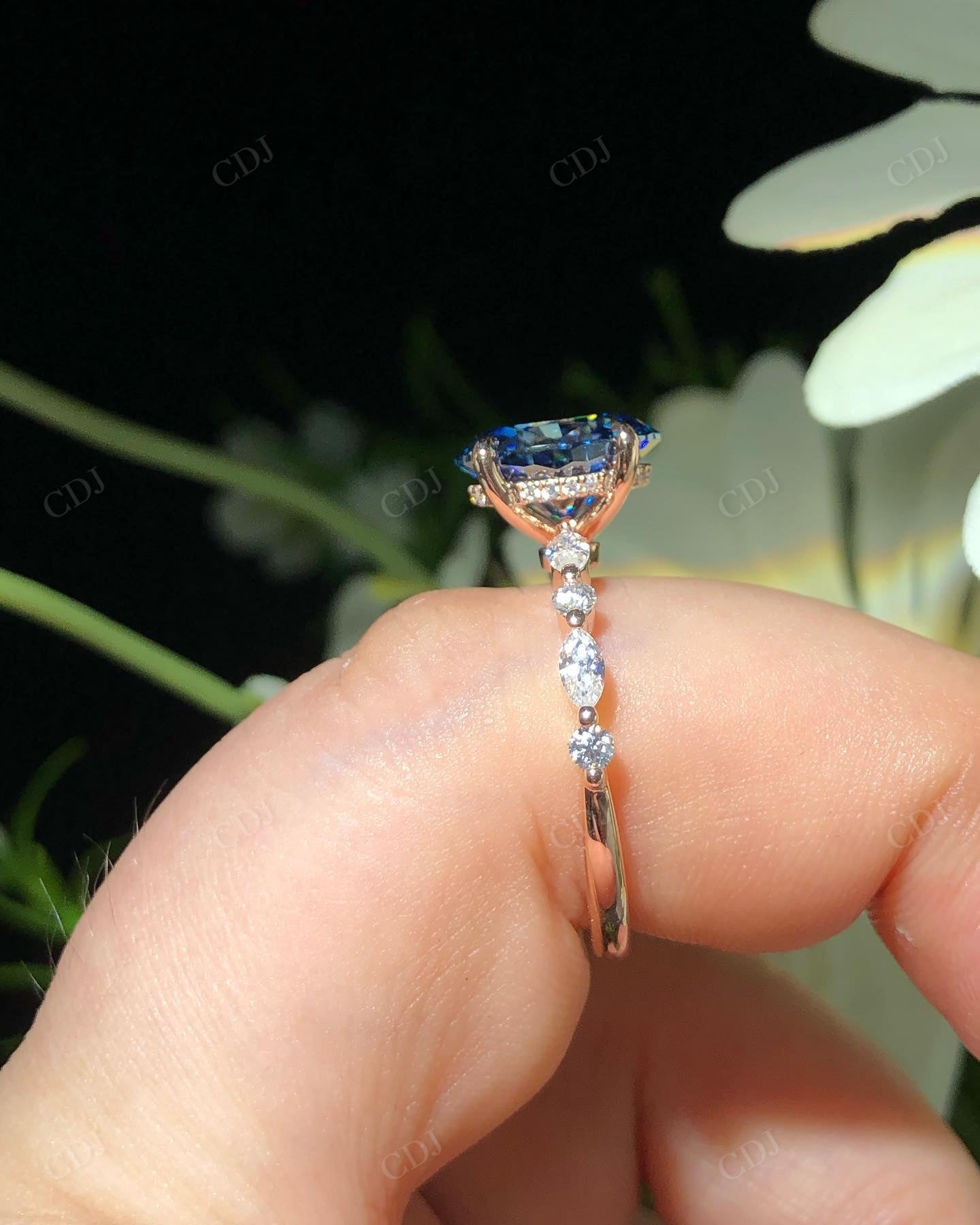 Blue Oval Cut Moissanite Diamond Ring For Women