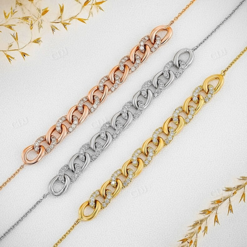 0.34CTW Cuban Curb Link Adjustable Natural Diamond Bracelet  customdiamjewel   