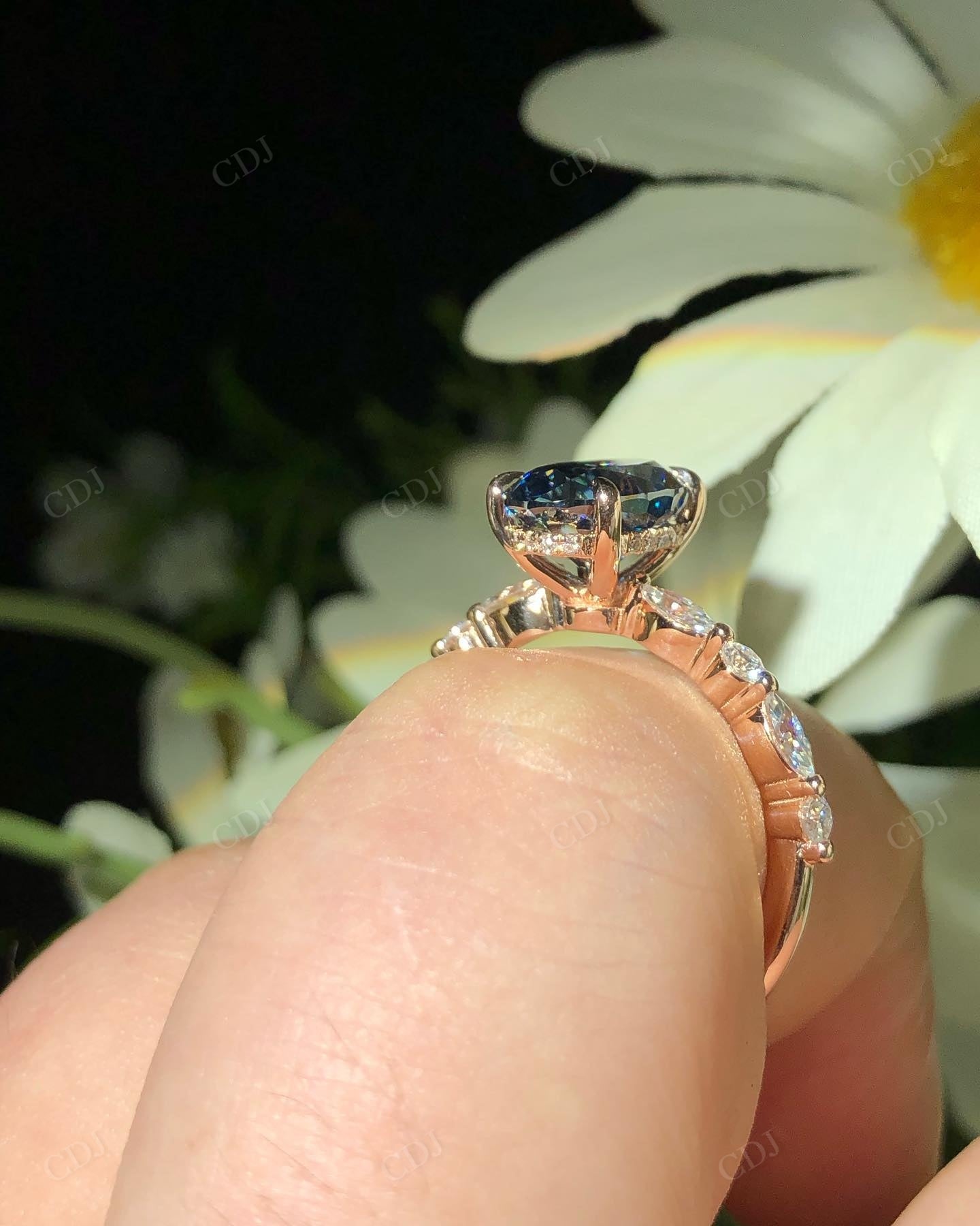 Blue Oval Cut Moissanite Diamond Ring For Women