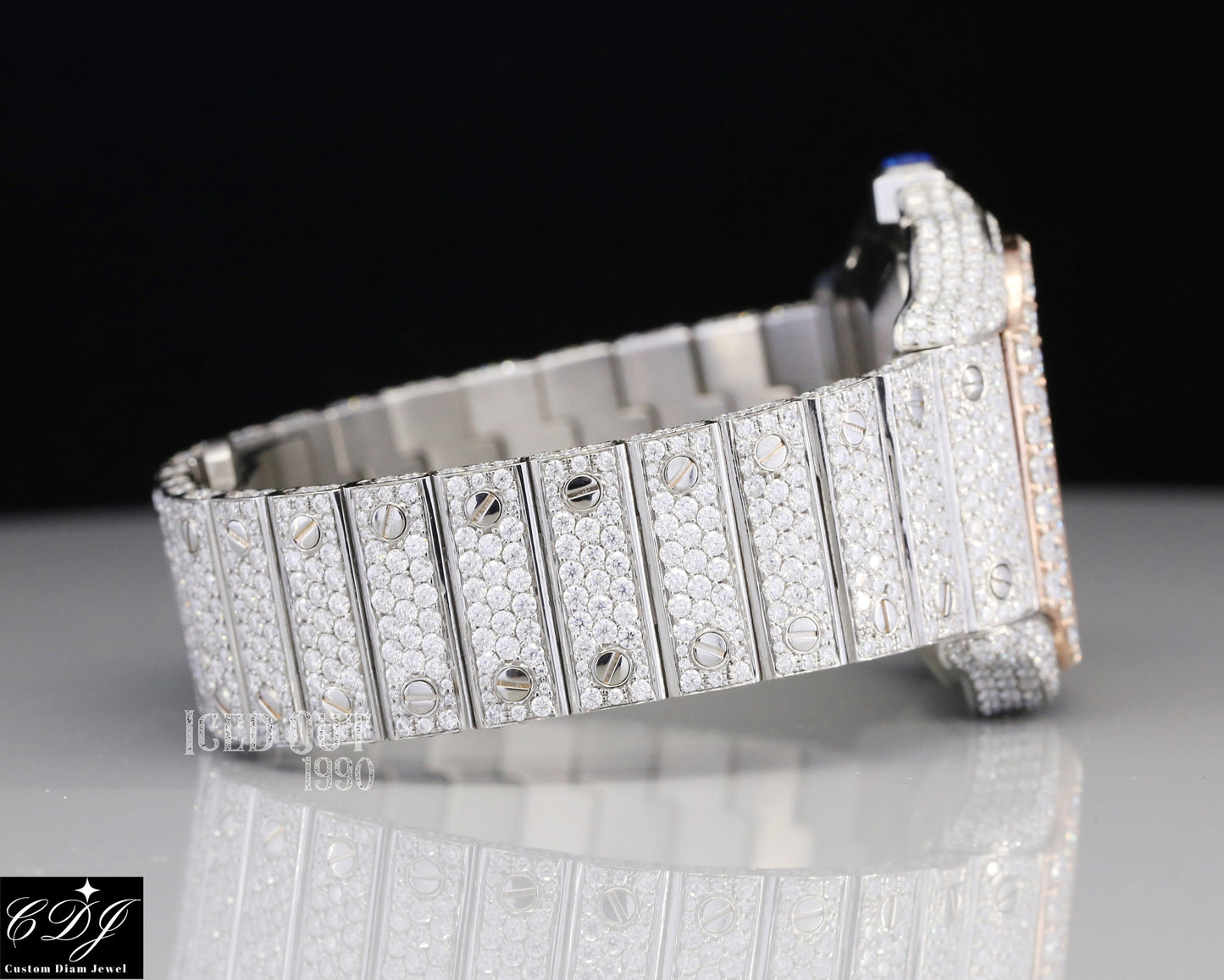 41mm Fully Iced Out Two Tone Cartier Moissanite Diamond Watch customdiamjewel