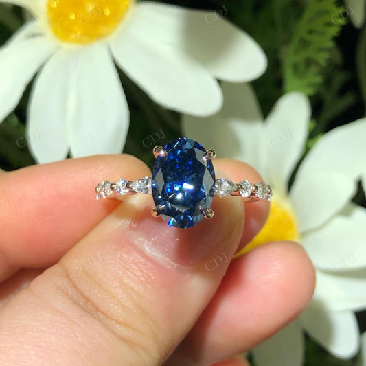 Blue Oval Cut Moissanite Diamond Ring For Women