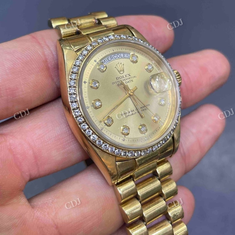 36mm Rolex Oyster Moissanite On Bezel Day Date Watch For Female customdiamjewel