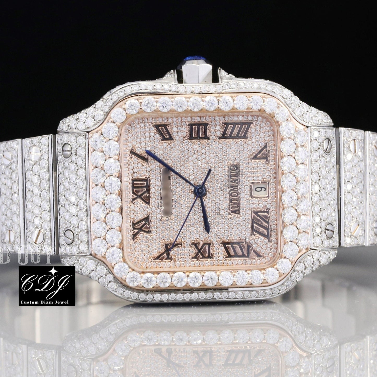 Two Tone Custom Moissanite Bust Down Hip Hop Watch customdiamjewel