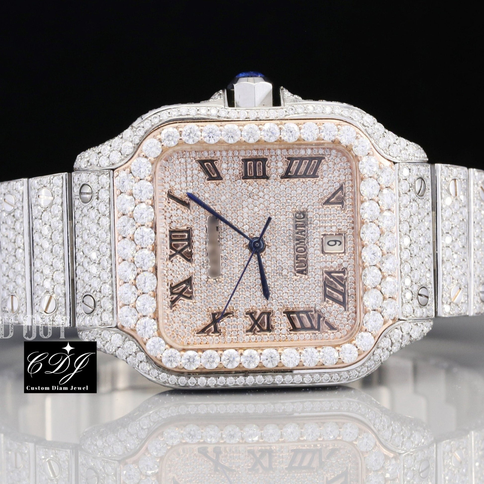 Two Tone Custom Moissanite Bust Down Hip Hop Watch customdiamjewel