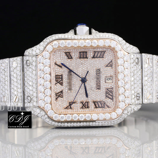 Two Tone Custom Moissanite Bust Down Hip Hop Watch customdiamjewel