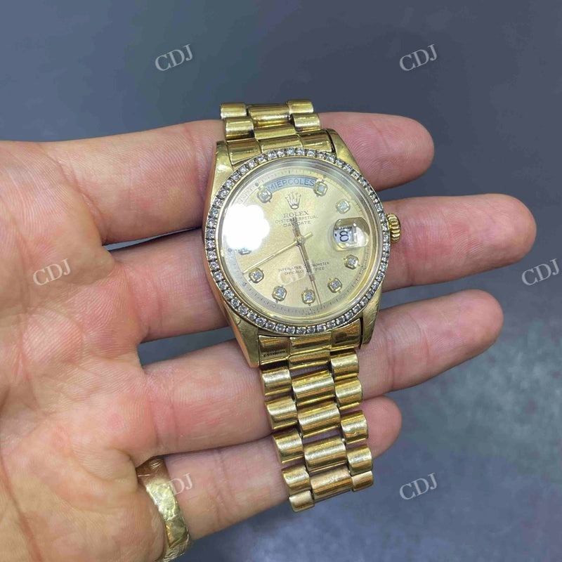 36mm Rolex Oyster Moissanite On Bezel Day Date Watch For Female customdiamjewel