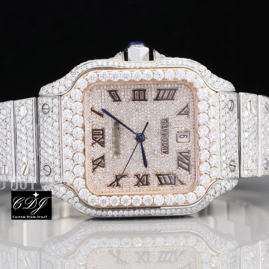 Two Tone Cartier Moissanite Studded Hip Hop Watch customdiamjewel