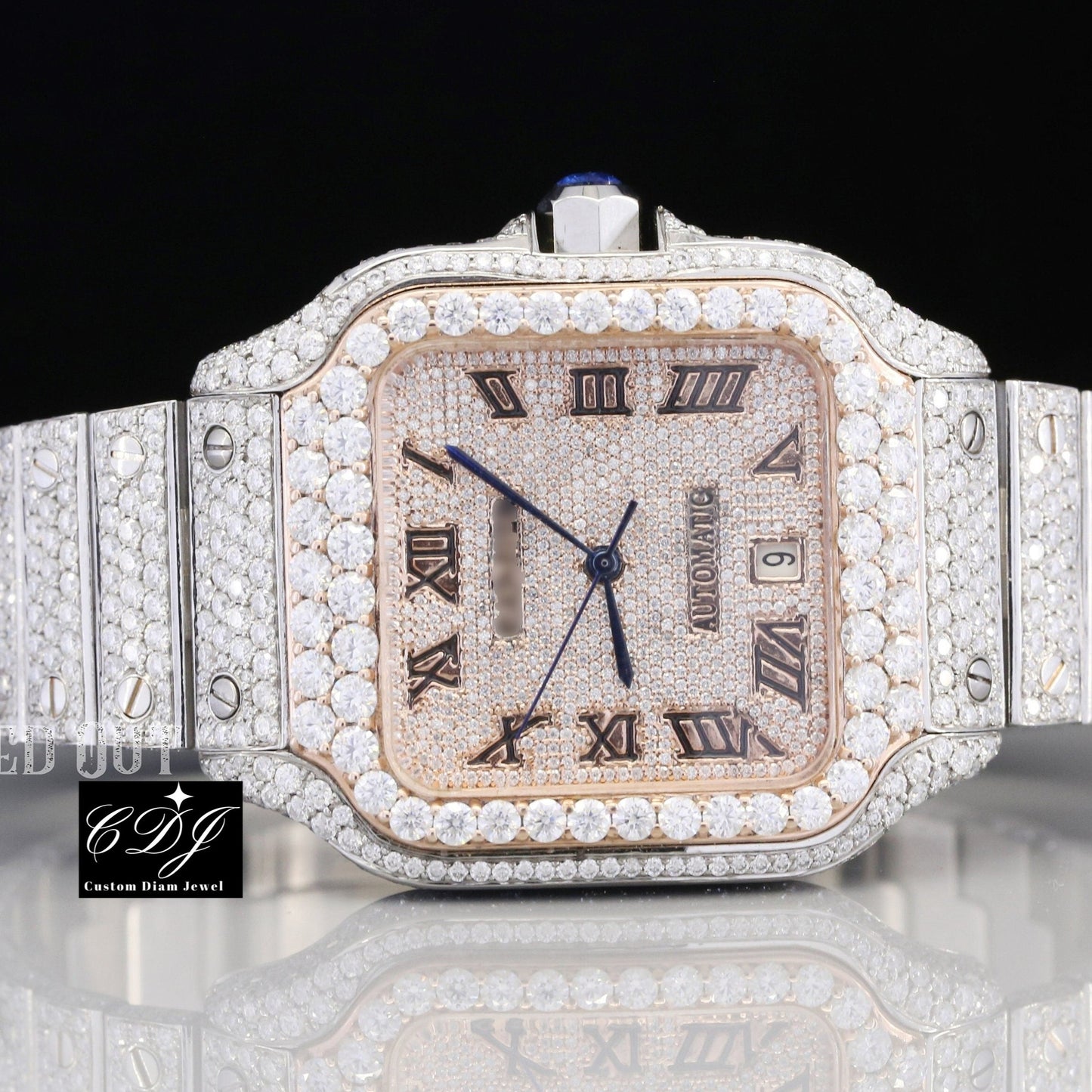 Stainless Steel Hip Hop Moissanite Diamond Bust Down Watch For Men customdiamjewel