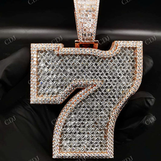 7 Numbered Baguette Round Diamond Pendant hip hop jewelry CustomDiamJewel   