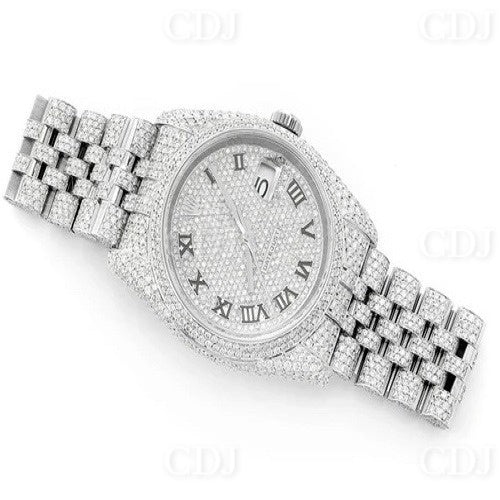 41MM Diamond Studded Roman Digit White Gold Watch customdiamjewel