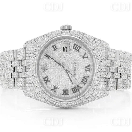 41MM Diamond Studded Roman Digit White Gold Watch customdiamjewel